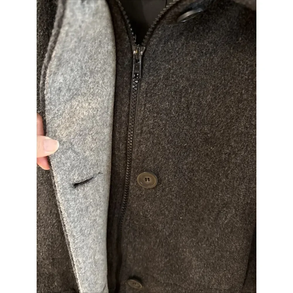 Vintage Herman Kay Coat Gray Wool Zip & Button Hooded Classic Heavy Size Large - Picture 6 of 10